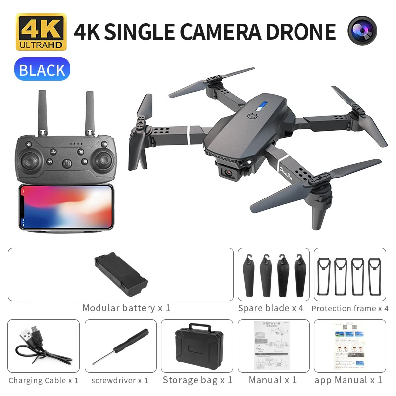 Drone Camera 4K - E88 probigent dobrável drone suporta comutação